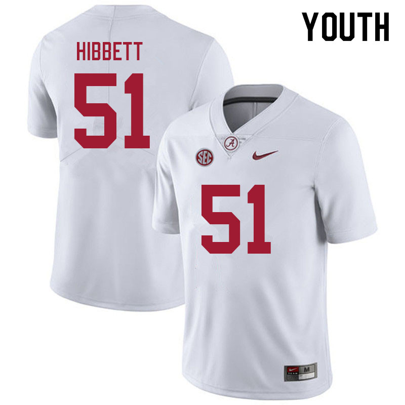 Alabama Crimson Tide Youth Kneeland Hibbett #51 White NCAA Nike Authentic Stitched 2021 College Football Jersey IV16A23GP